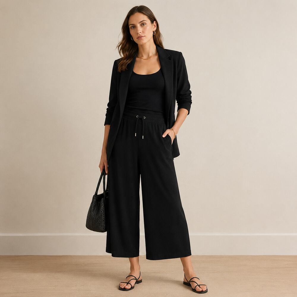 Lauren Ralph Lauren Black Label SZ L Super Soft Viscose Blend Wide Cropped Pants